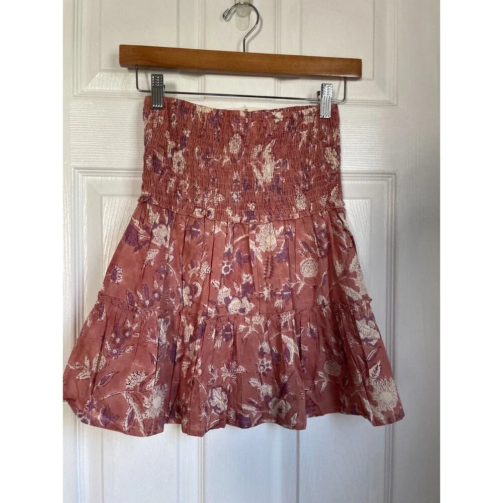 Perry Walker Collective Celia Smocked Waist Tiered Mini Skirt Pink Size 3/L